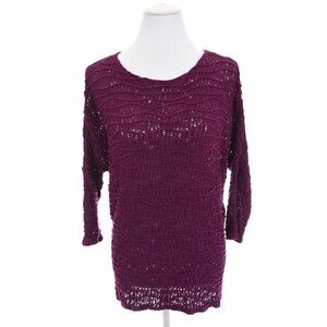 Neon Buddha Dolman Sleeve Open Knit Sweater Tunic Crochet Wine Purple Women Sz L